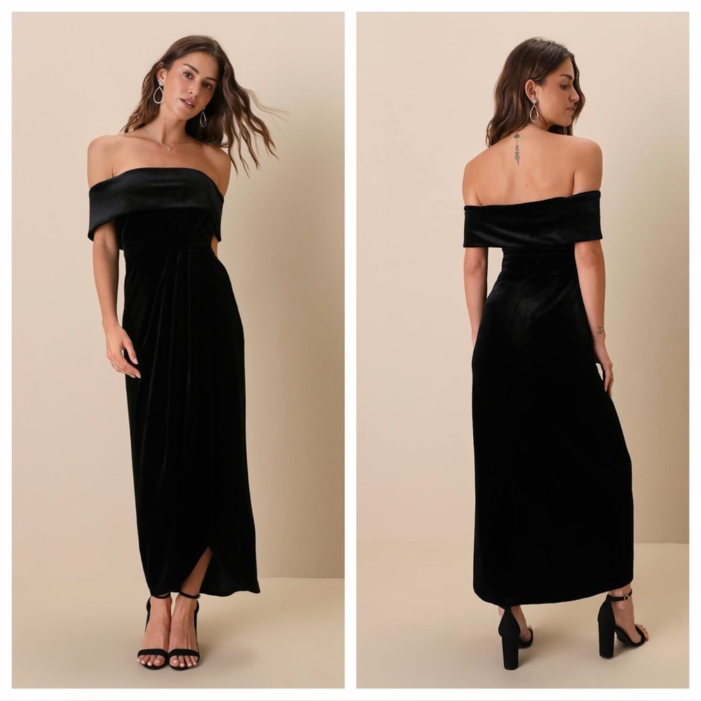 Lulus I'm Enchanted Black Velvet Off-the-Shoulder Maxi Dress
